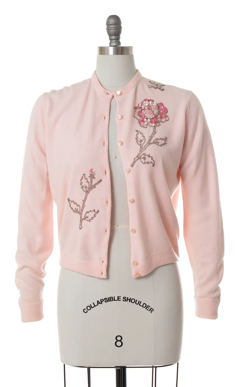 1950s Sequin Rose   Butterfly Pink Cardigan | medium/large