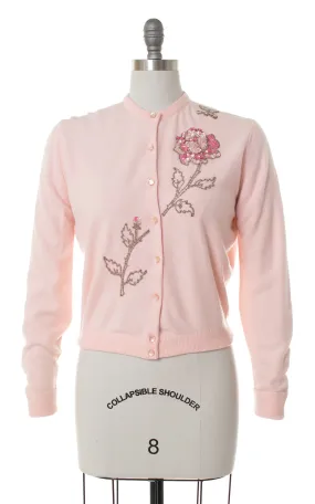 1950s Sequin Rose   Butterfly Pink Cardigan | medium/large