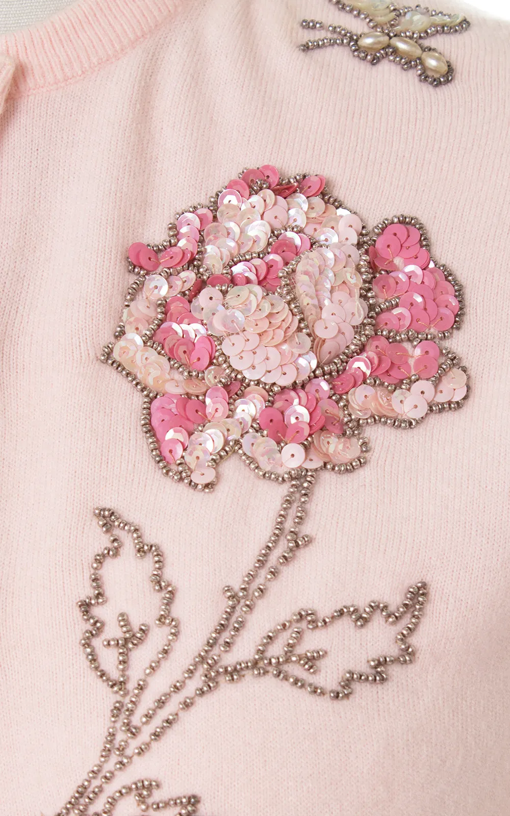 1950s Sequin Rose   Butterfly Pink Cardigan | medium/large