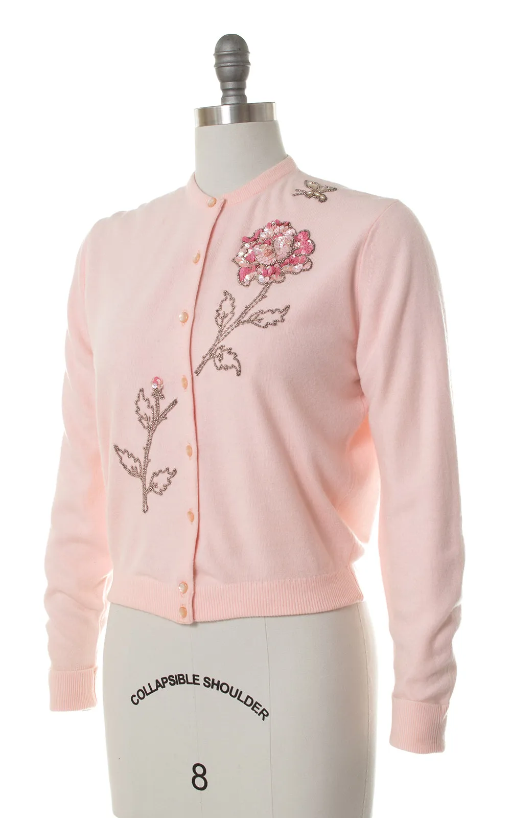 1950s Sequin Rose   Butterfly Pink Cardigan | medium/large
