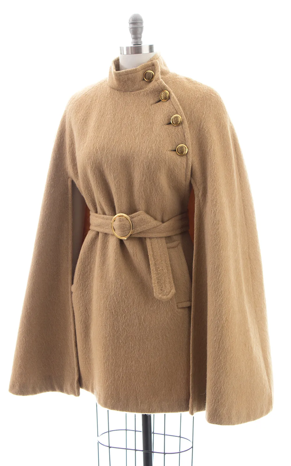 1960s 1970s Beige Wool Mohair Belted Cape | small/medium/large