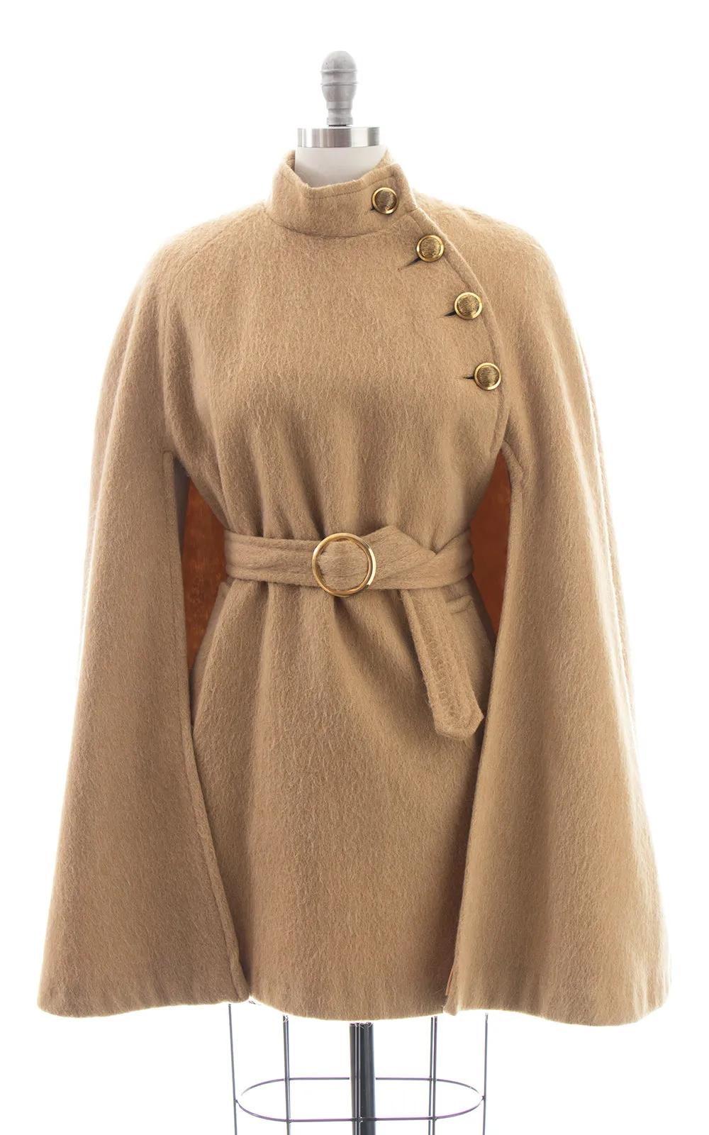 1960s 1970s Beige Wool Mohair Belted Cape | small/medium/large