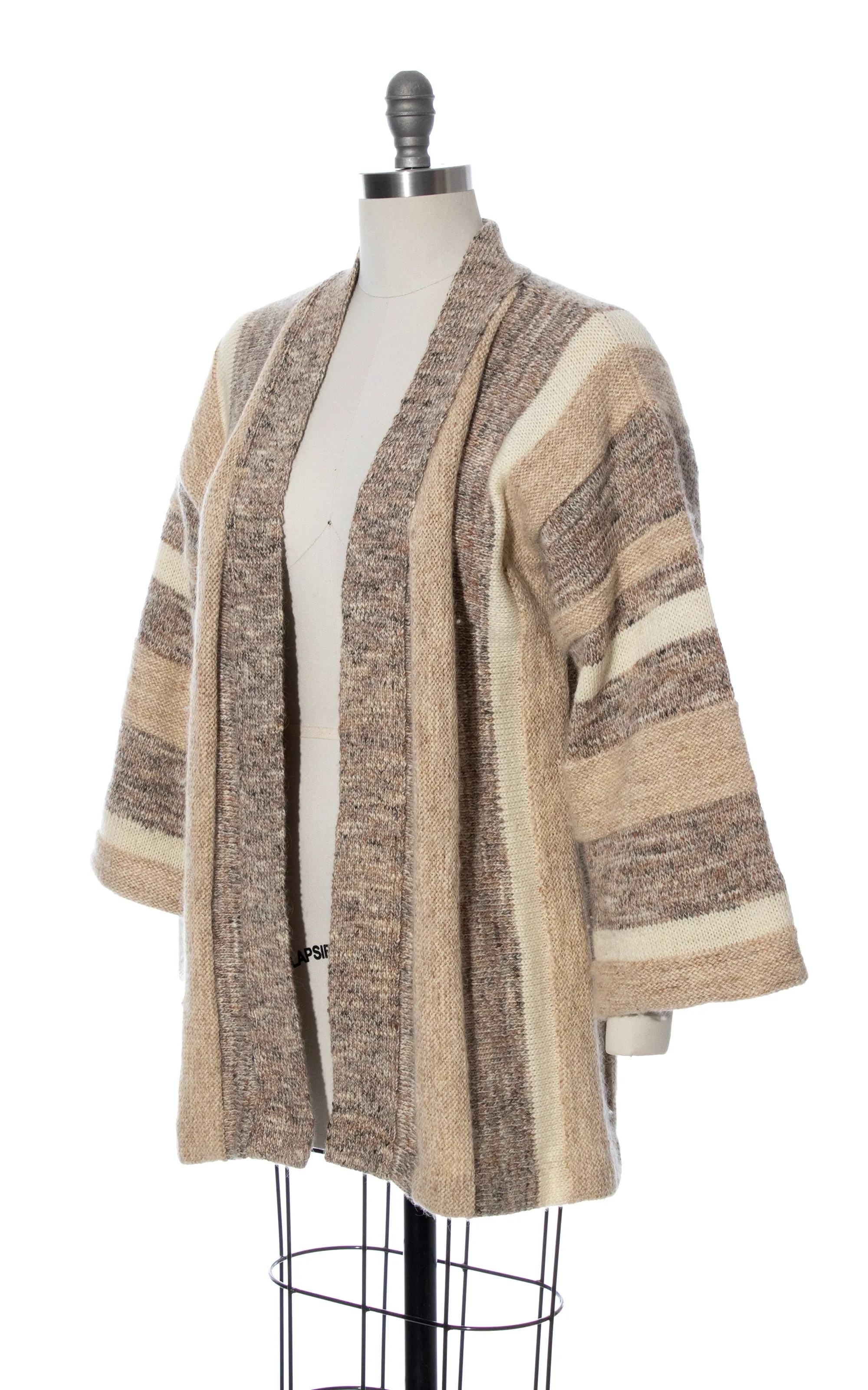 1970s Chunky Knit Wool Wide Sleeve Sweater Coat | medium/large