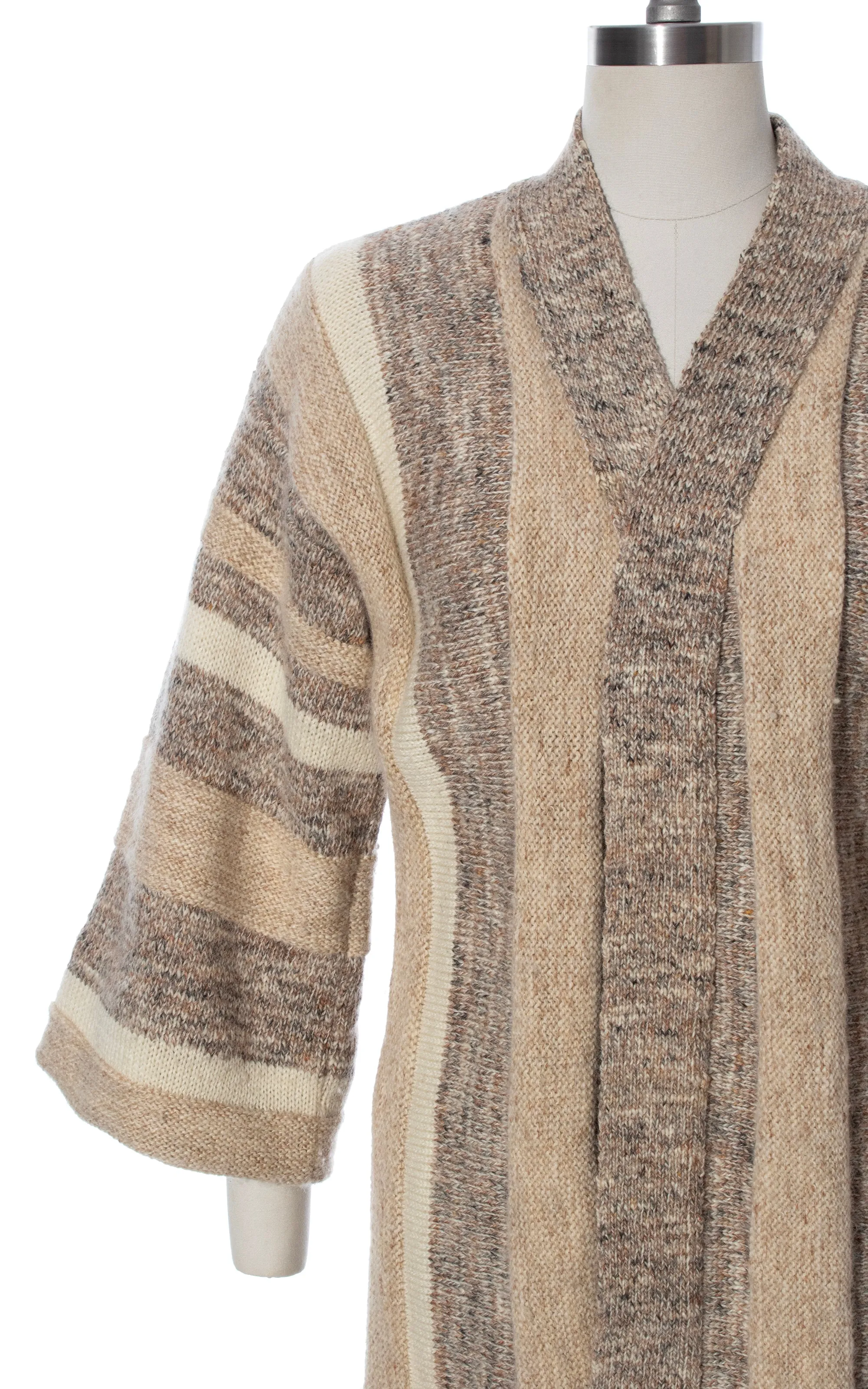 1970s Chunky Knit Wool Wide Sleeve Sweater Coat | medium/large