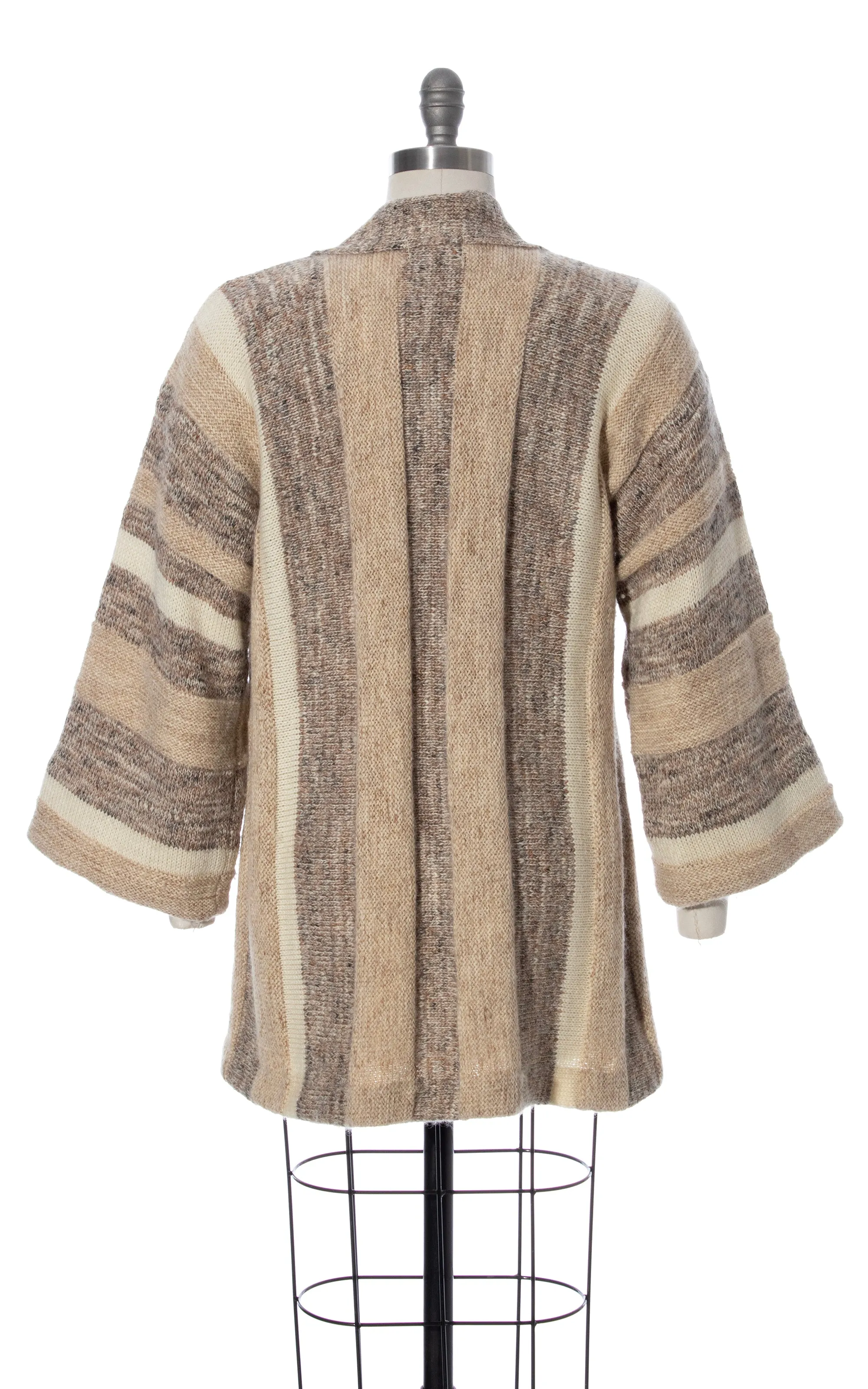 1970s Chunky Knit Wool Wide Sleeve Sweater Coat | medium/large
