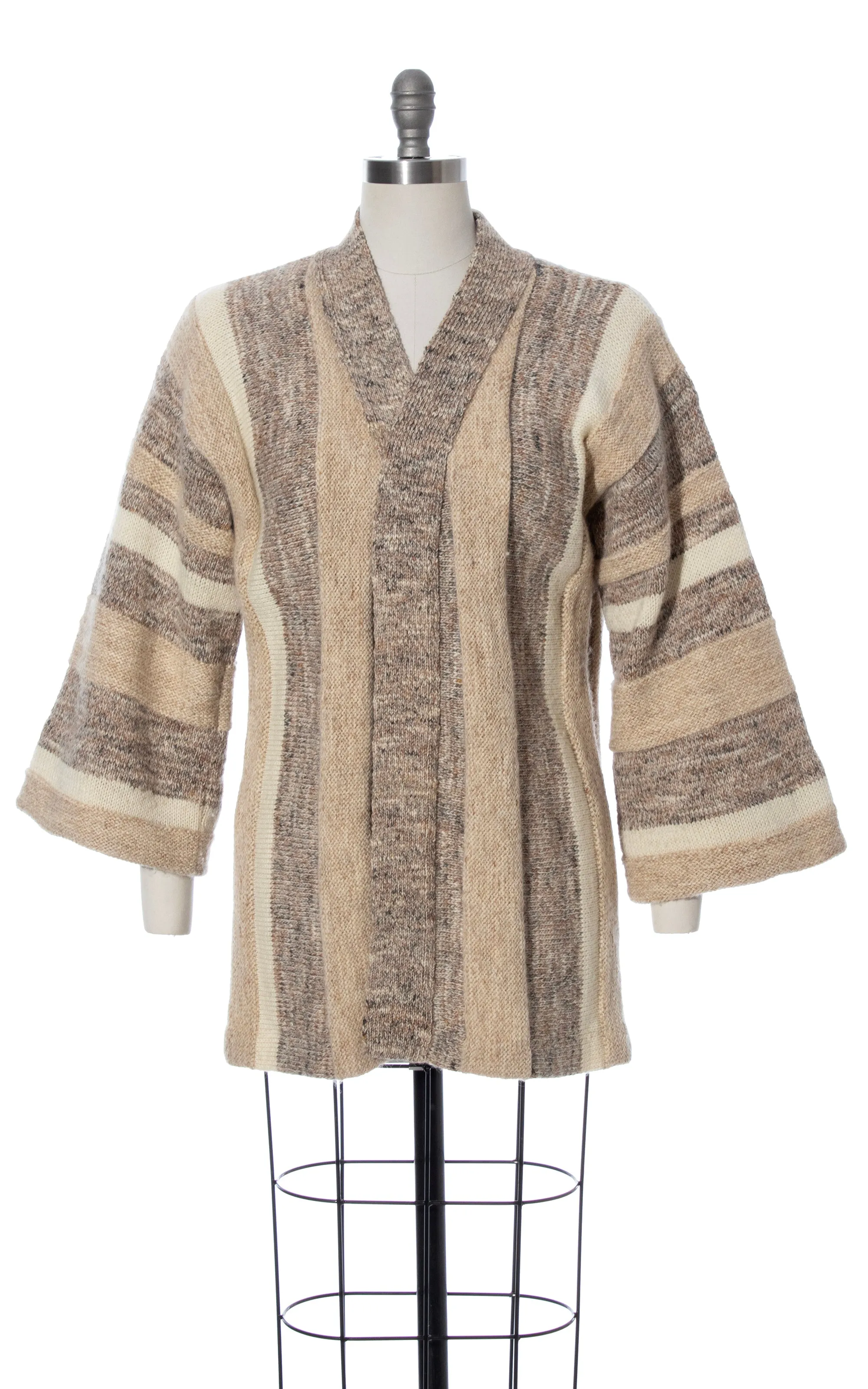 1970s Chunky Knit Wool Wide Sleeve Sweater Coat | medium/large