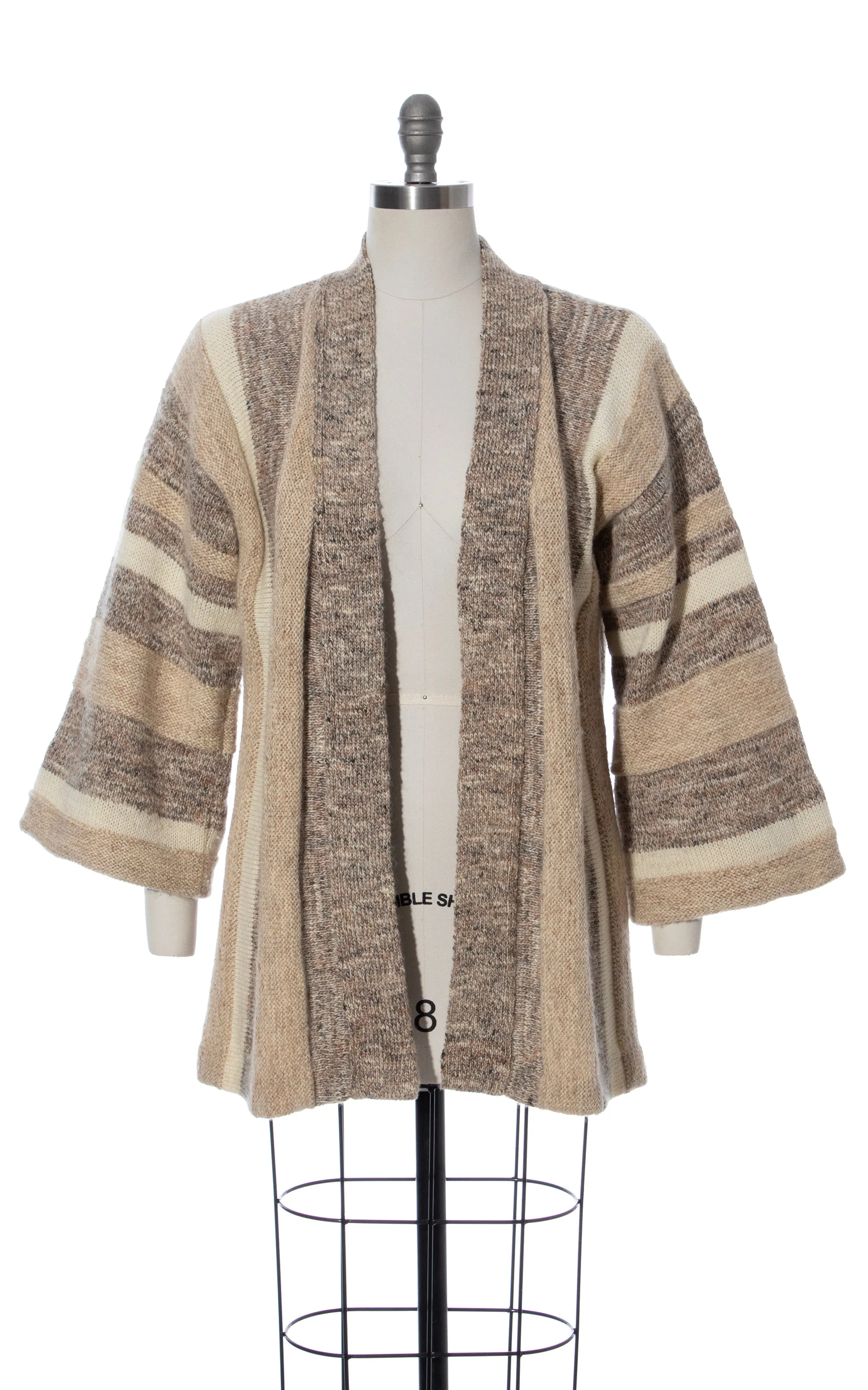 1970s Chunky Knit Wool Wide Sleeve Sweater Coat | medium/large