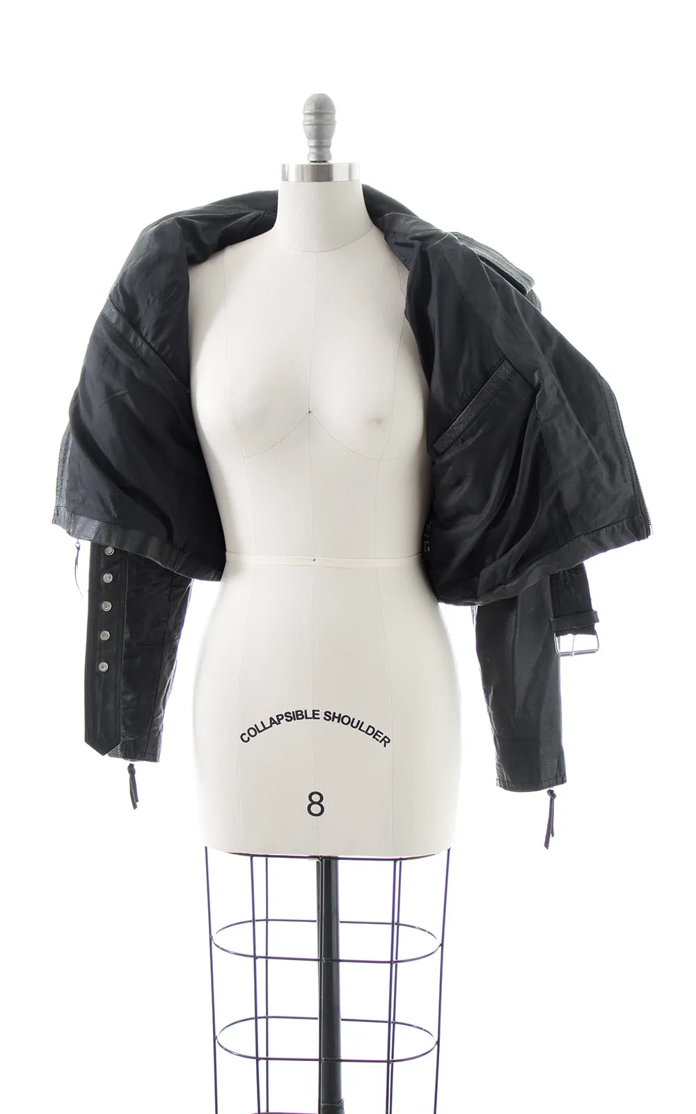 1980s Black Leather Cropped Moto Jacket | large