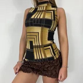 70s graphic print turtle neck vest - Size S