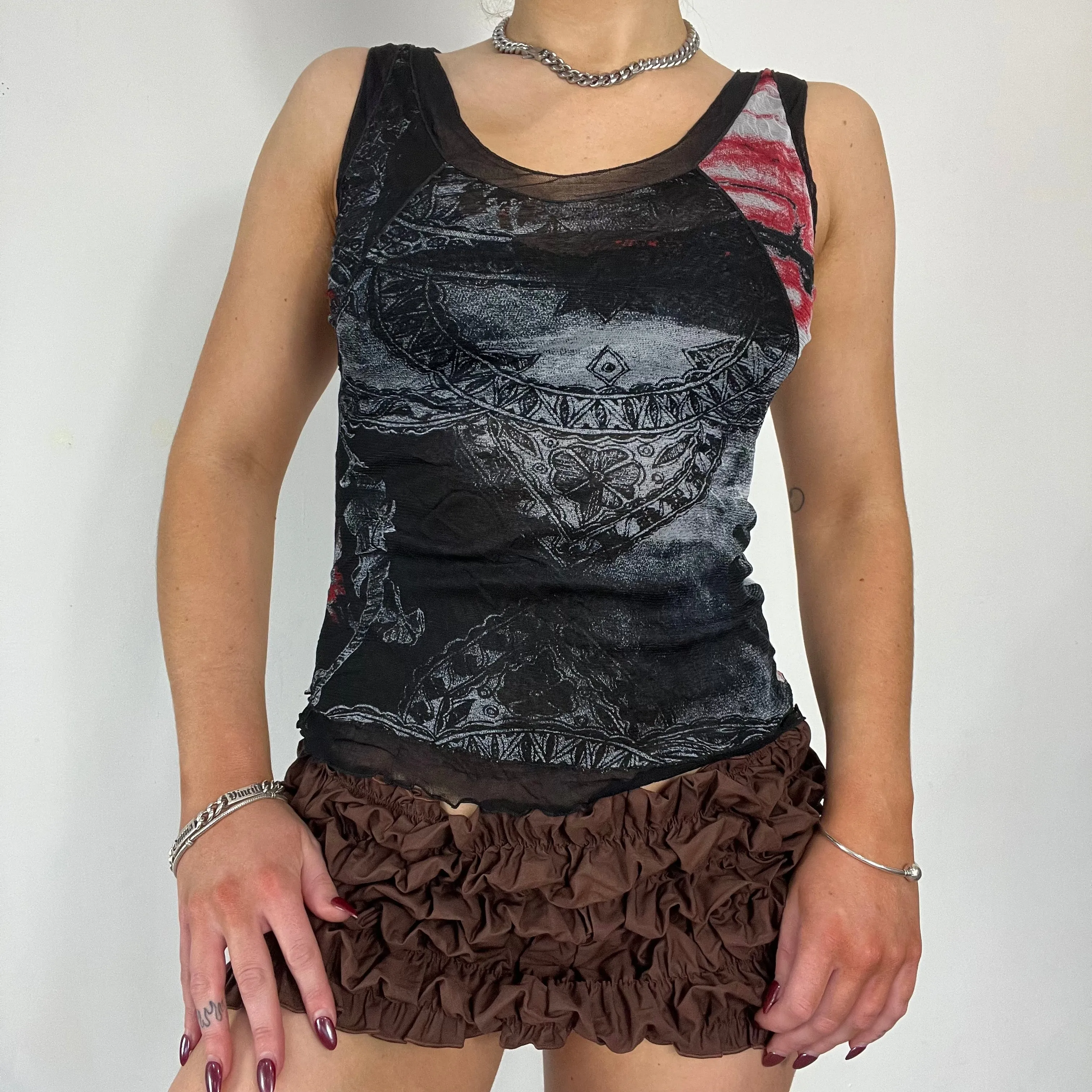 90s Cache Cache graphic mesh top - Size S