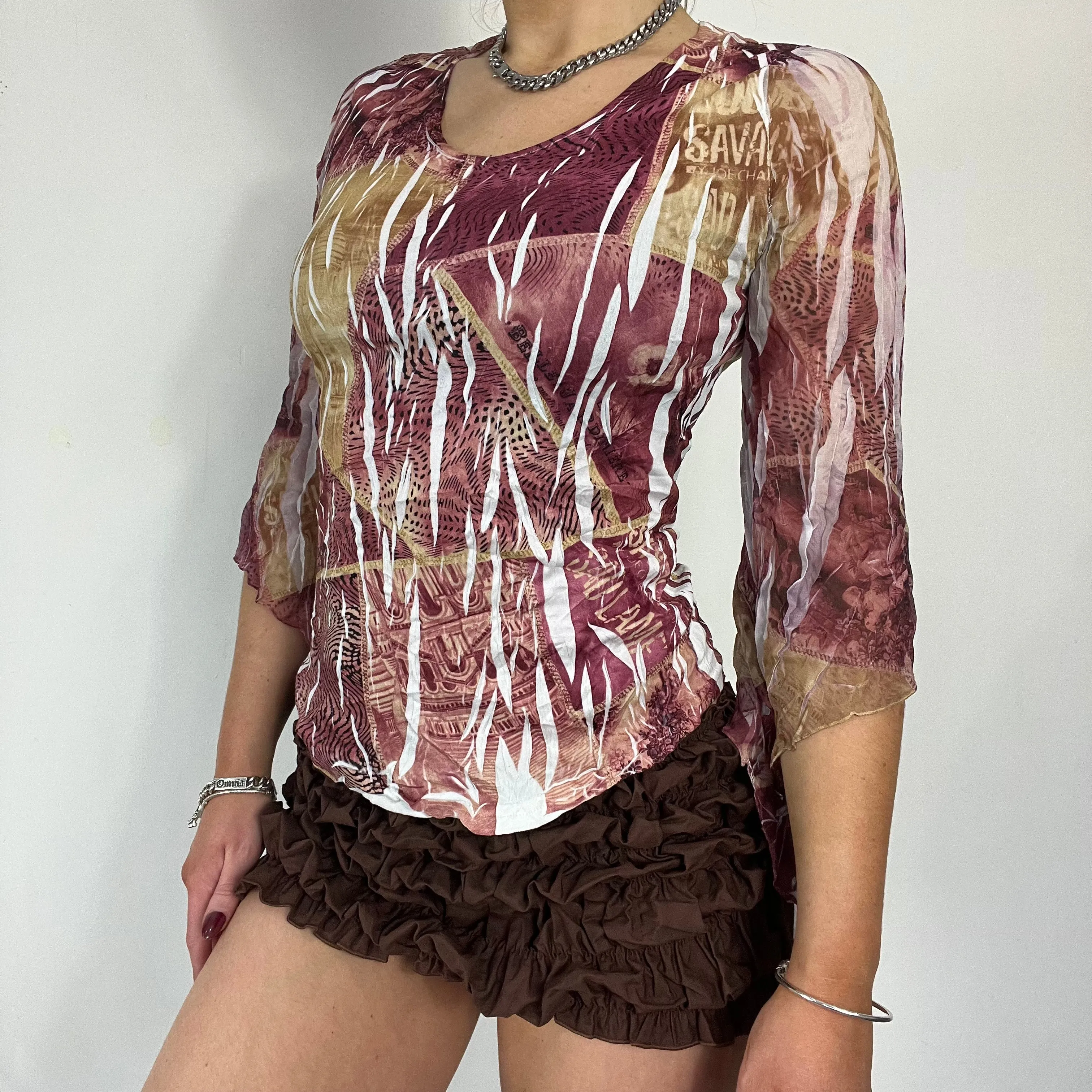 90s graphic print flare sleeve - Size S