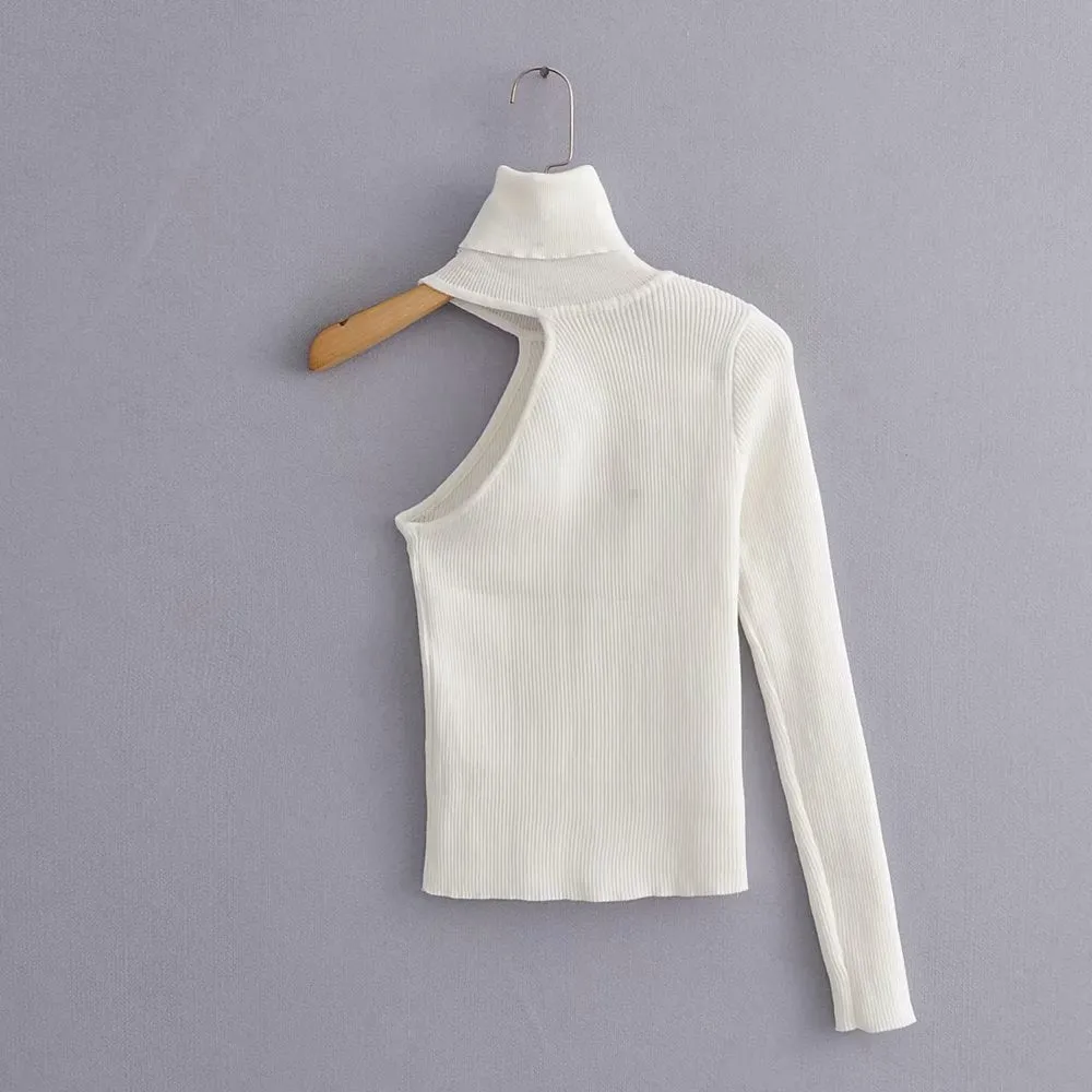 ASYMMETRIC HIGH NECK SWEATER