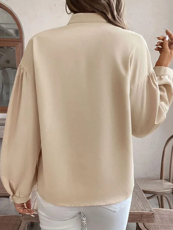 Beige Blouse with Print & Bishop Sleeves for Trendy Women