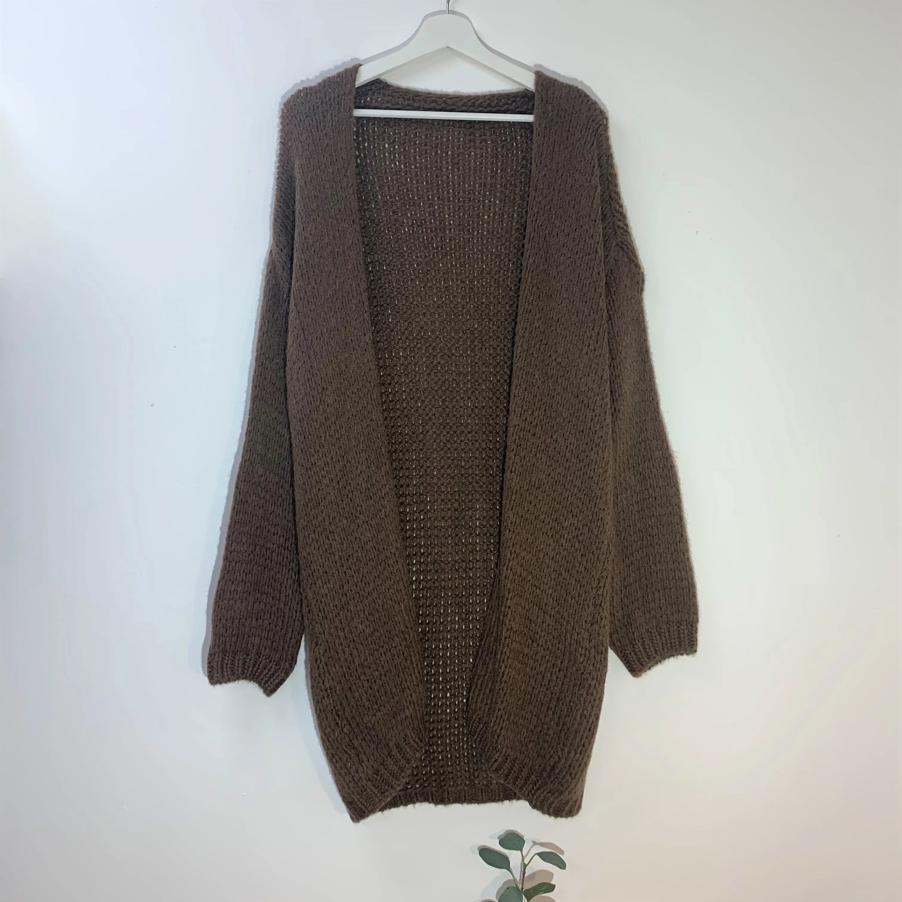 Chunky mohair mix long cardi with crystal star on elbow