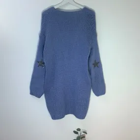 Chunky mohair mix long cardi with crystal star on elbow