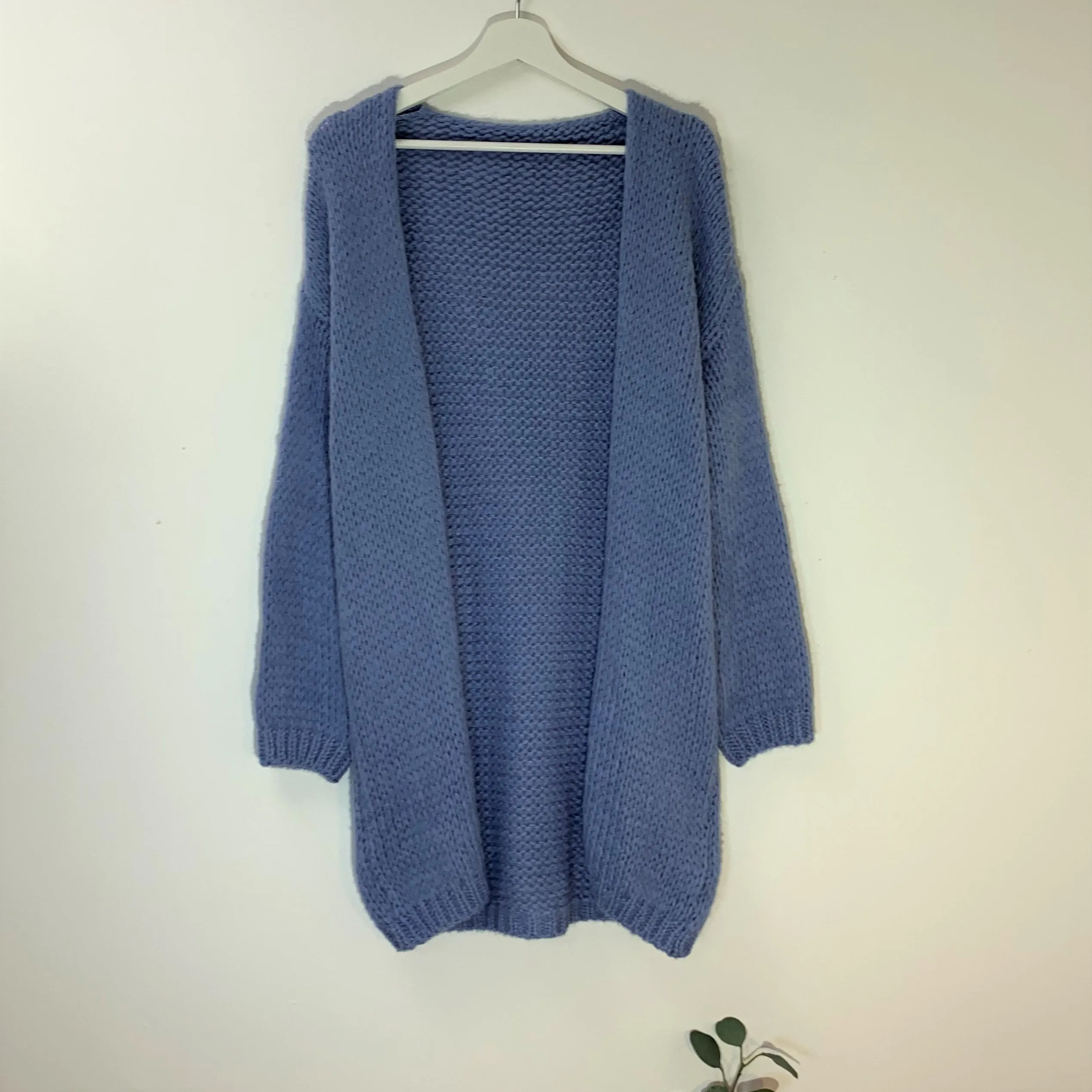 Chunky mohair mix long cardi with crystal star on elbow
