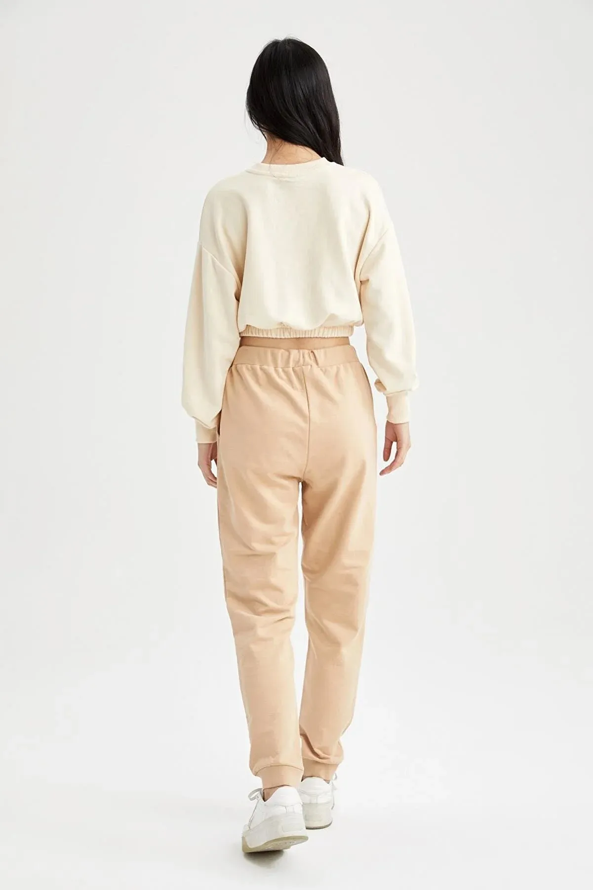 Defacto Women's Beige Lace Waist Pocket Relax Fit Jogger Tracksuit