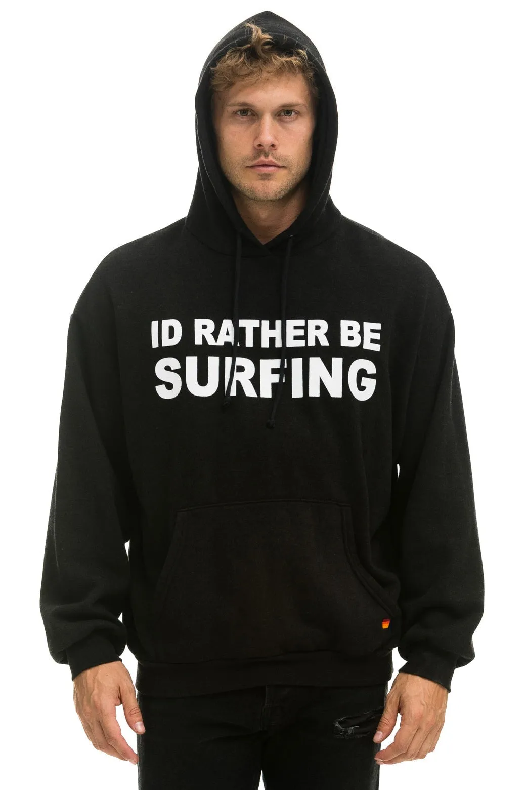 ID RATHER BE SURFING RELAXED PULLOVER HOODIE - BLACK