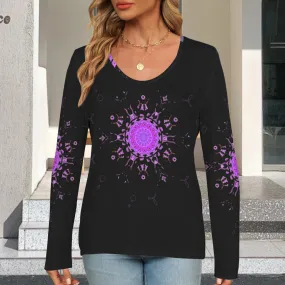 Long Sleeve V Neck Sweater Black Bergamot Medallion II
