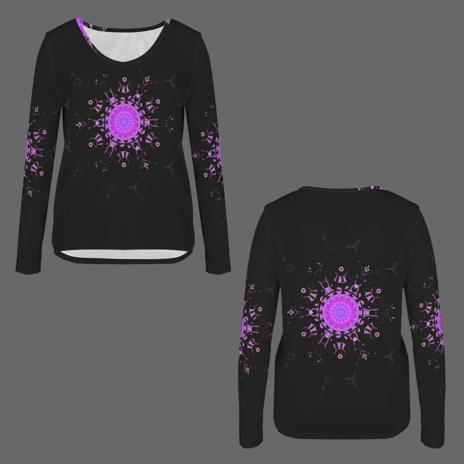 Long Sleeve V Neck Sweater Black Bergamot Medallion II