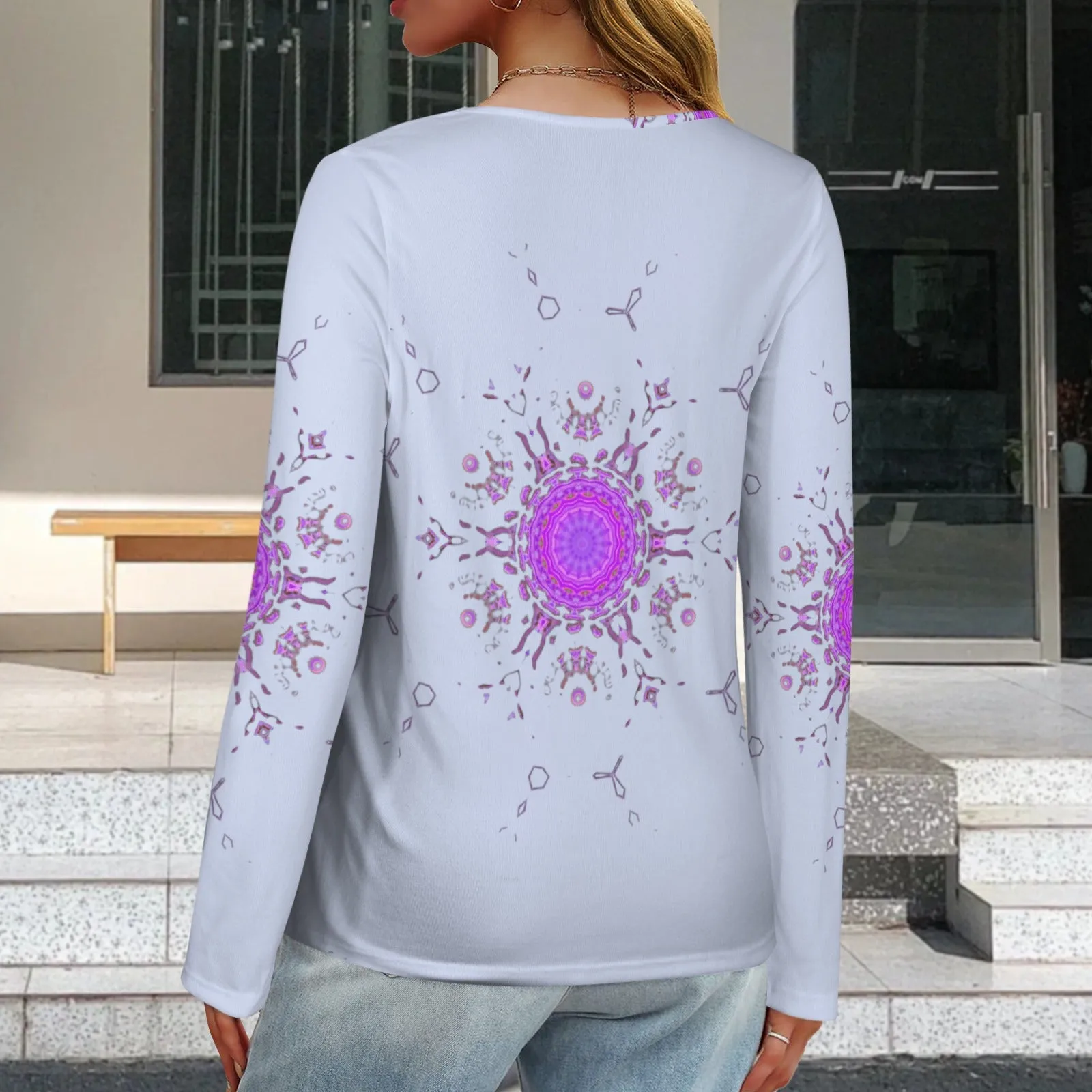 Long Sleeve V Neck Sweater Periwinkle Bergamot Medallion II