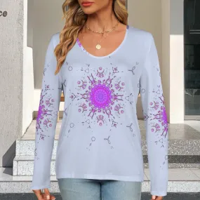 Long Sleeve V Neck Sweater Periwinkle Bergamot Medallion II