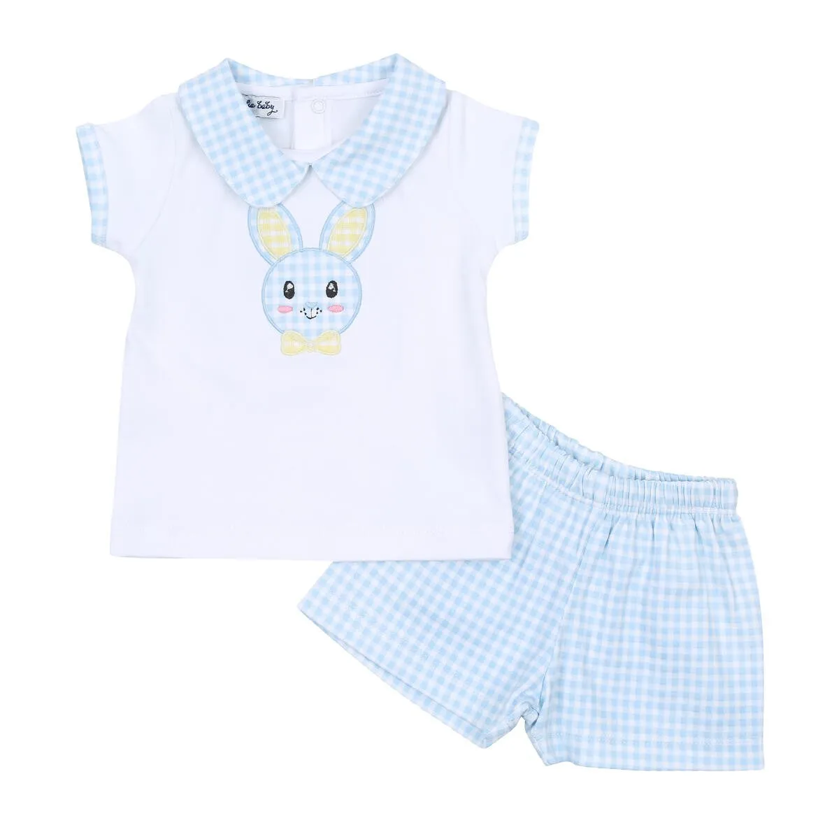 Magnolia Baby Boys Blue Lil' Easter Bunny Applique Collared Short Set