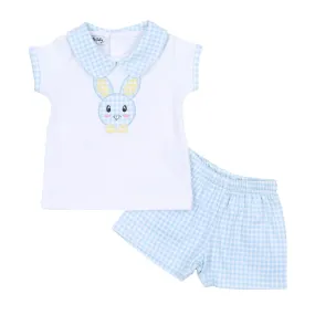 Magnolia Baby Boys Blue Lil' Easter Bunny Applique Collared Short Set