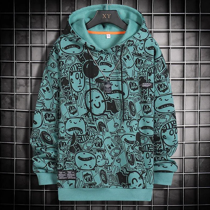 Men's Cartoon Print Casual Sports Hooded Sweater