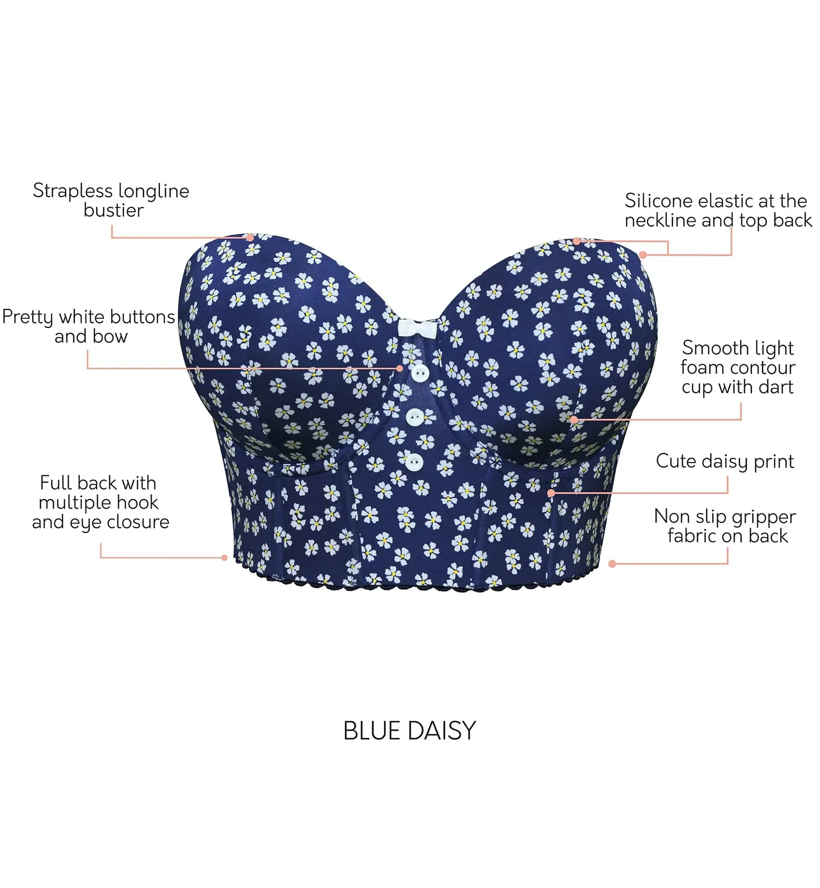 Parfait Dolly Molded Underwire Midi Bustier (P50119) - Blue Daisy