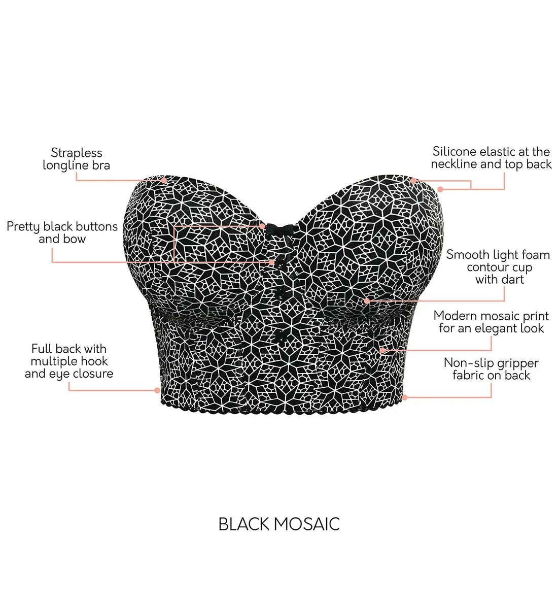 Parfait Marissa Molded Underwire Midi Bustier (P50117) - Black Mosaic