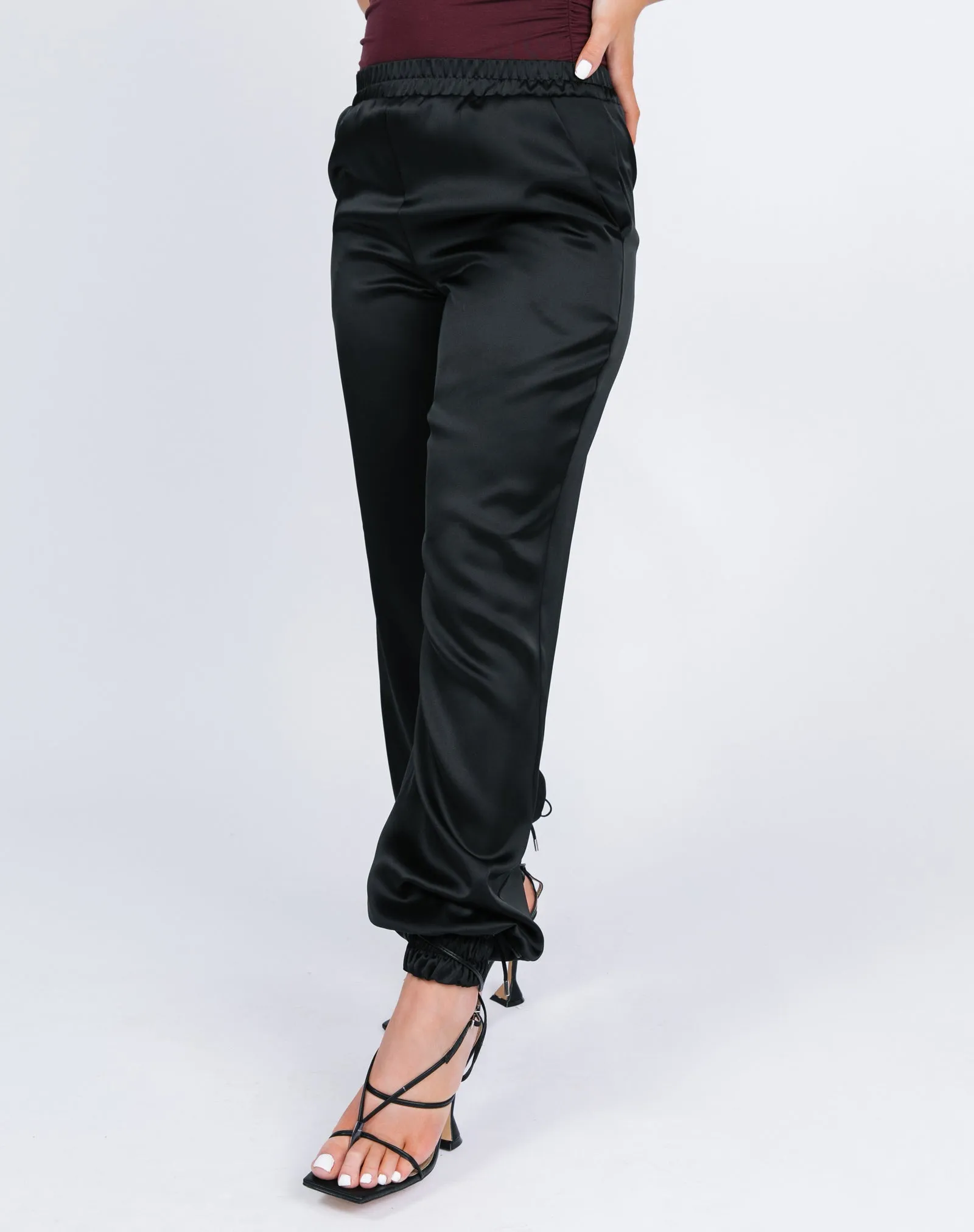 Satin Jogger Trousers in Black | Kyla