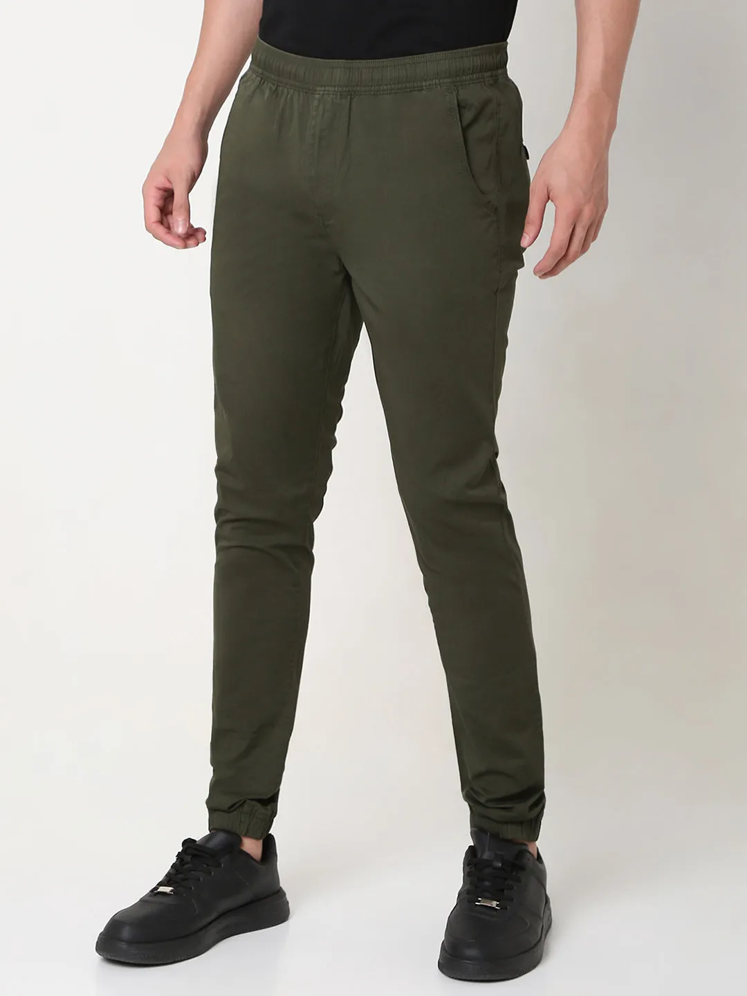 Spykar Green Jogger Fit Cotton Trouser For Men