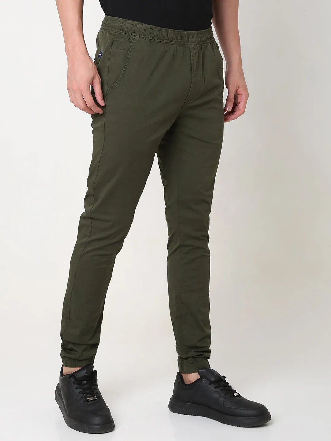Spykar Green Jogger Fit Cotton Trouser For Men