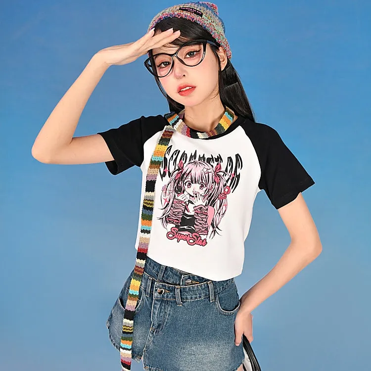 Summer Y2k Style Comic Graphic Print Slim Fit T-shirt
