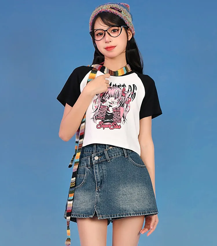 Summer Y2k Style Comic Graphic Print Slim Fit T-shirt