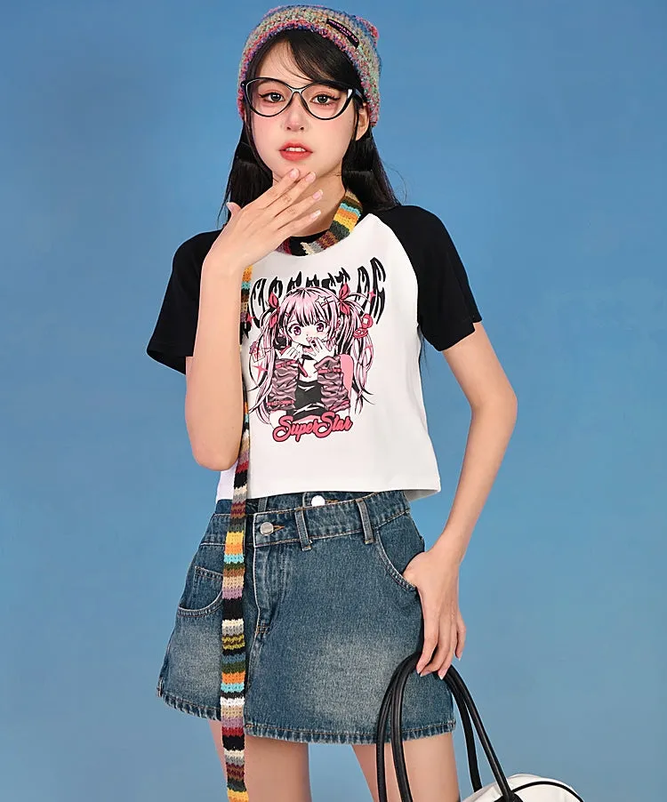Summer Y2k Style Comic Graphic Print Slim Fit T-shirt