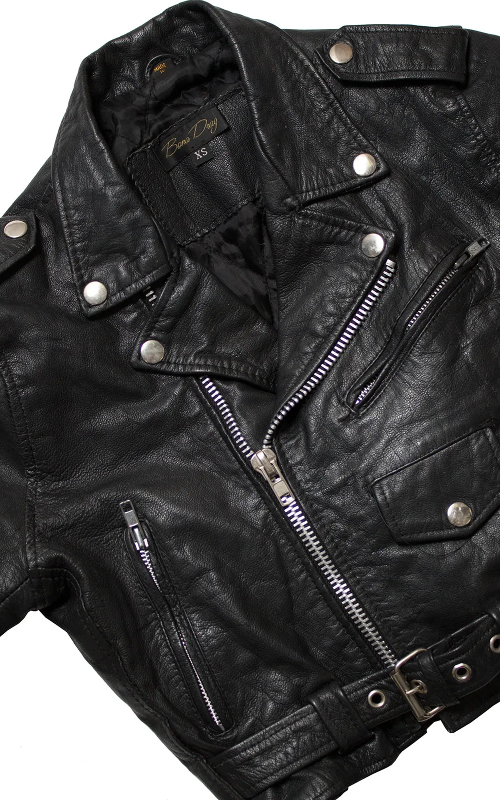 Vintage Cropped Black Leather Motorcycle Jacket | x-small