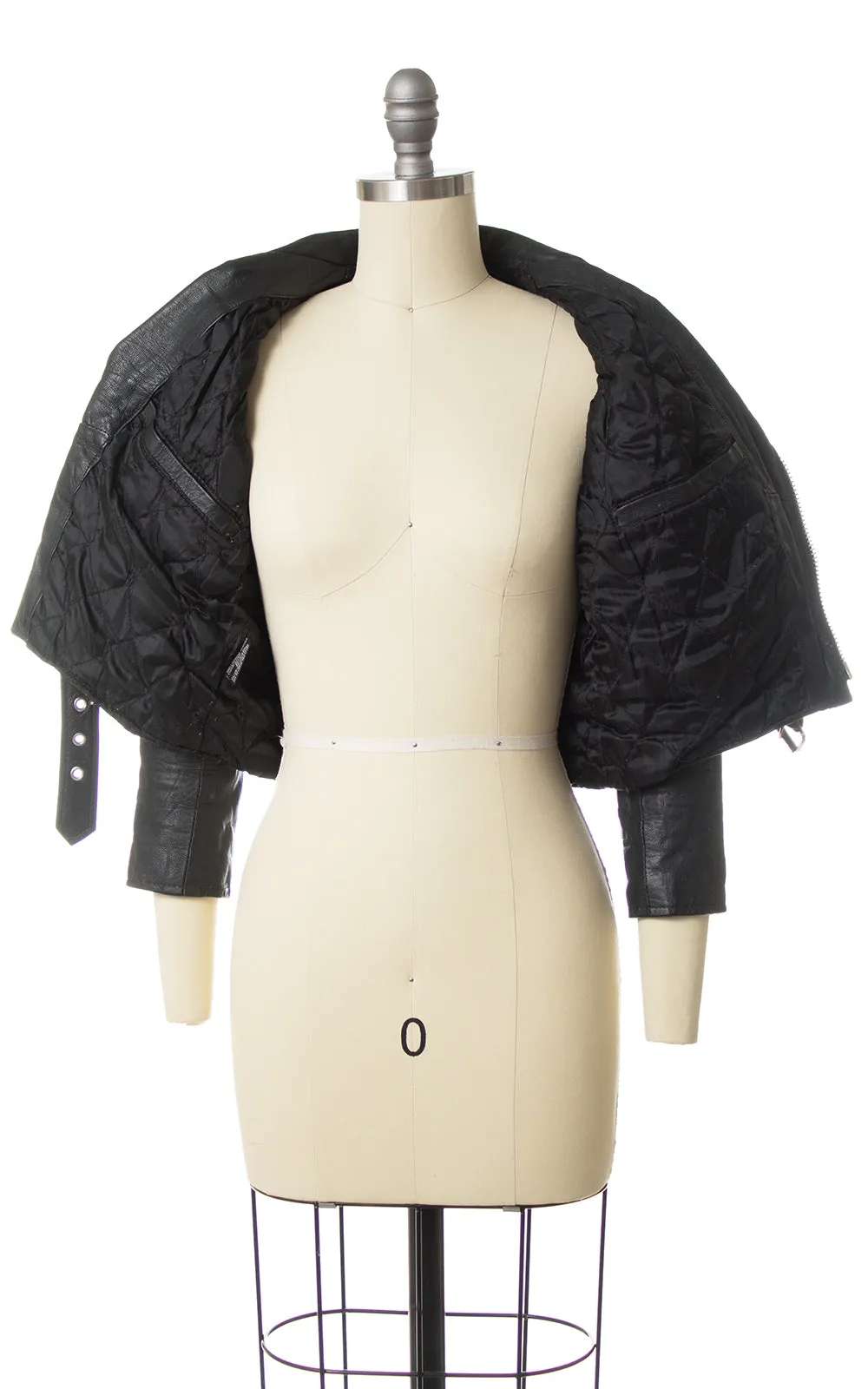 Vintage Cropped Black Leather Motorcycle Jacket | x-small