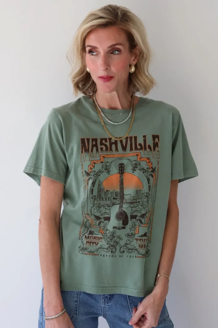 Vintage Nashville Graphic T-Shirt Olive
