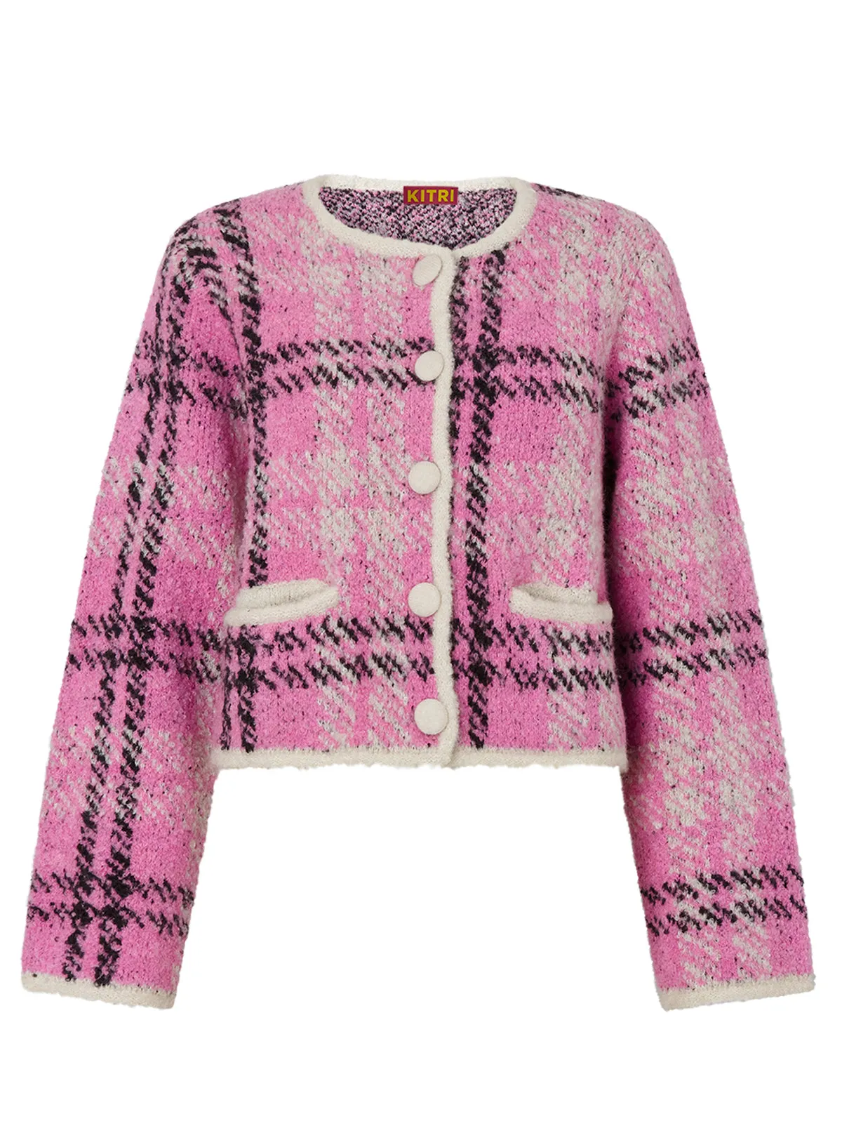 Winnie Pink Check Boucle Knit Cardigan