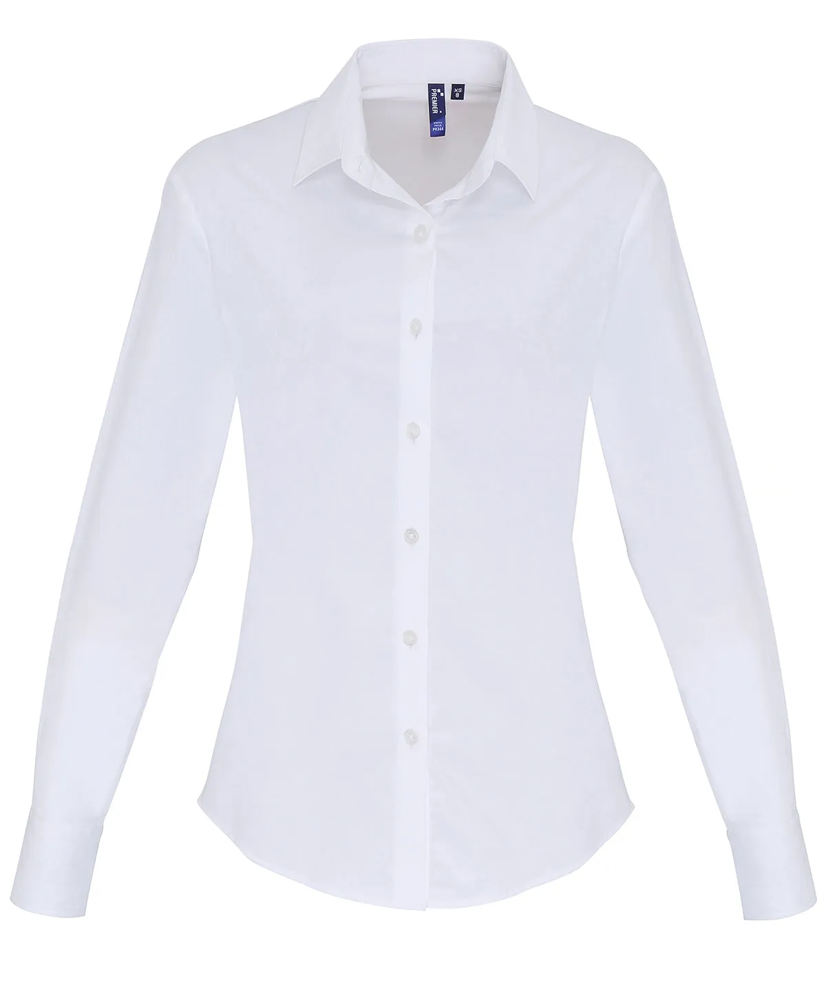 Womens stretch fit cotton poplin long sleeve blouse | White