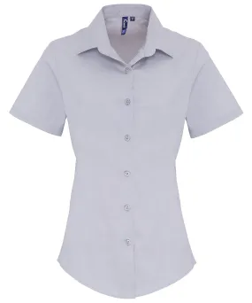 Womens stretch fit cotton poplin short sleeve blouse | Silver